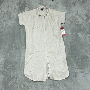 Well Worn Button-Front Linen-Blend Dress M Beige Comfortable Style d0234